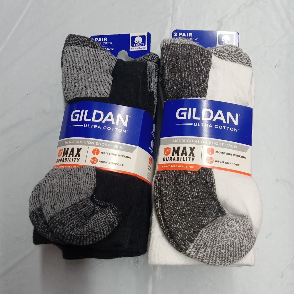 2 Packs 6 Pairs GILDEN Ultra Cotton Men's Cushion Short Crew Socks Size 6-12